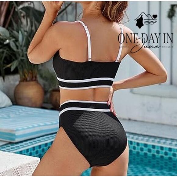 Blooming Jelly Ribbed Crop High Waist Bikini Swimsuit Size M - Picture 2 of 7